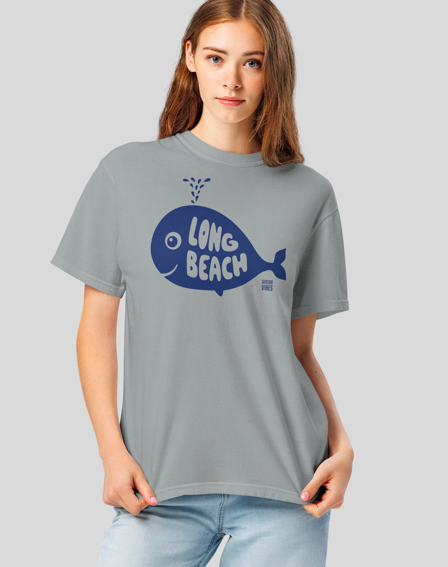 Unisex: Long Beach Whale Tee - 100% Cotton | Granite