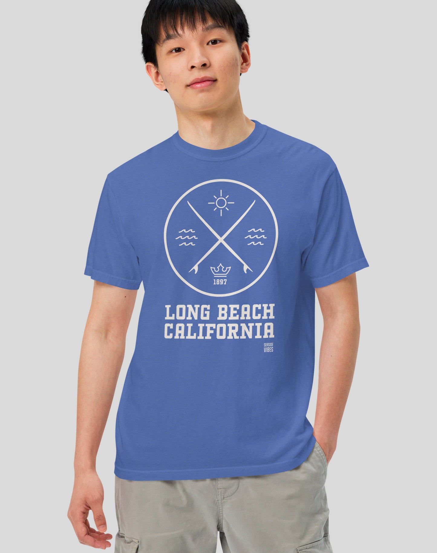 Unisex: Long Beach Surf Tee - 100% Cotton | Mystic Blue