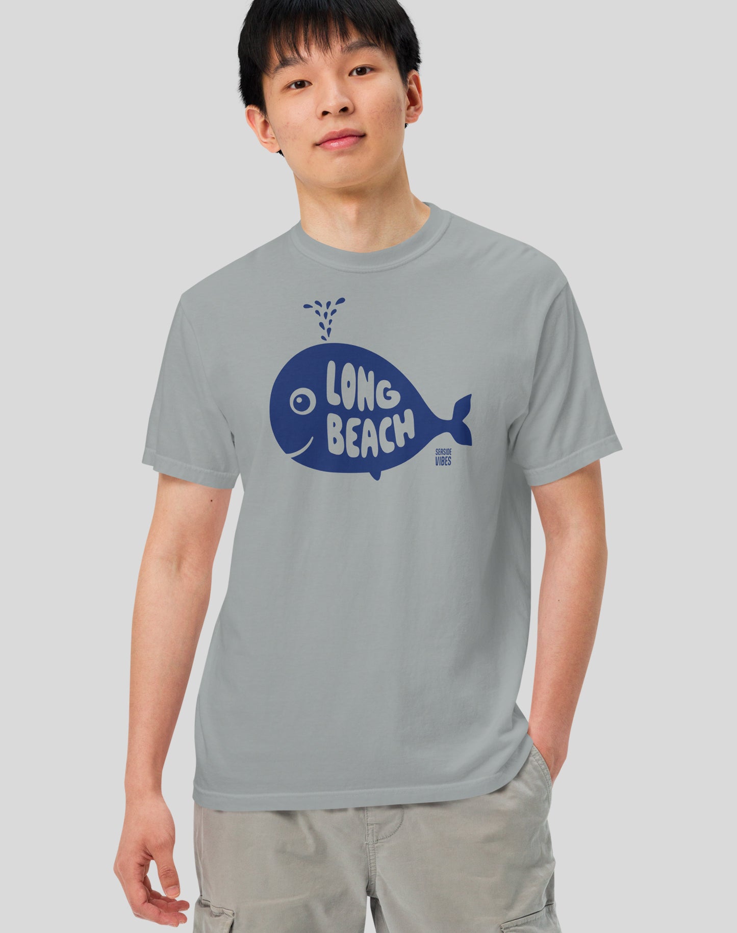 Unisex: Long Beach Whale Tee - 100% Cotton | Granite