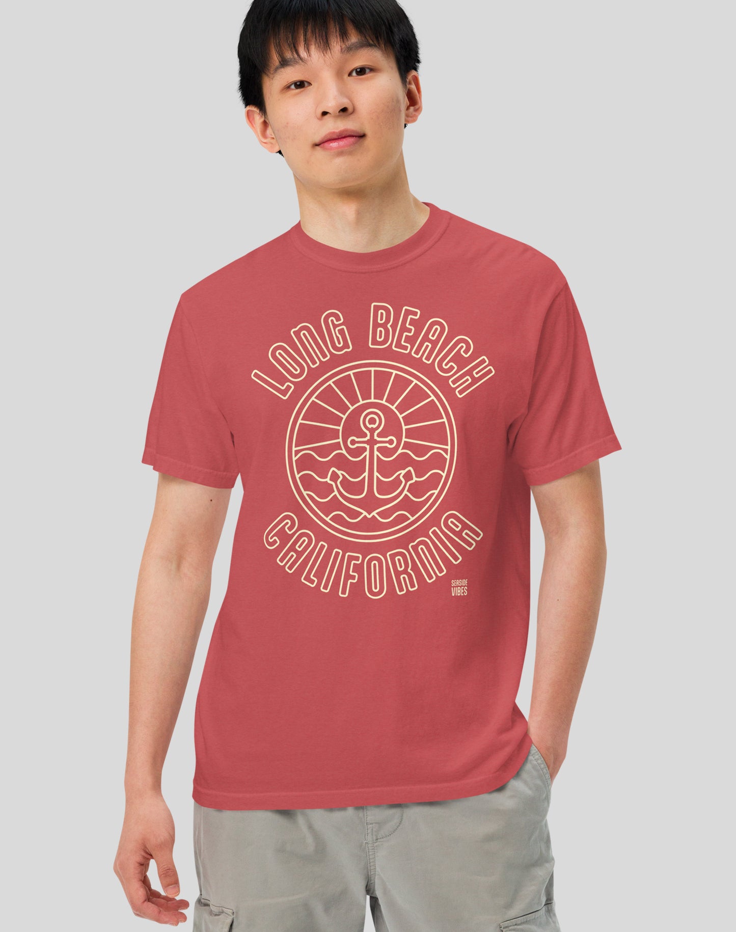 Unisex: Long Beach Anchor Tee - 100% Cotton | Crimson