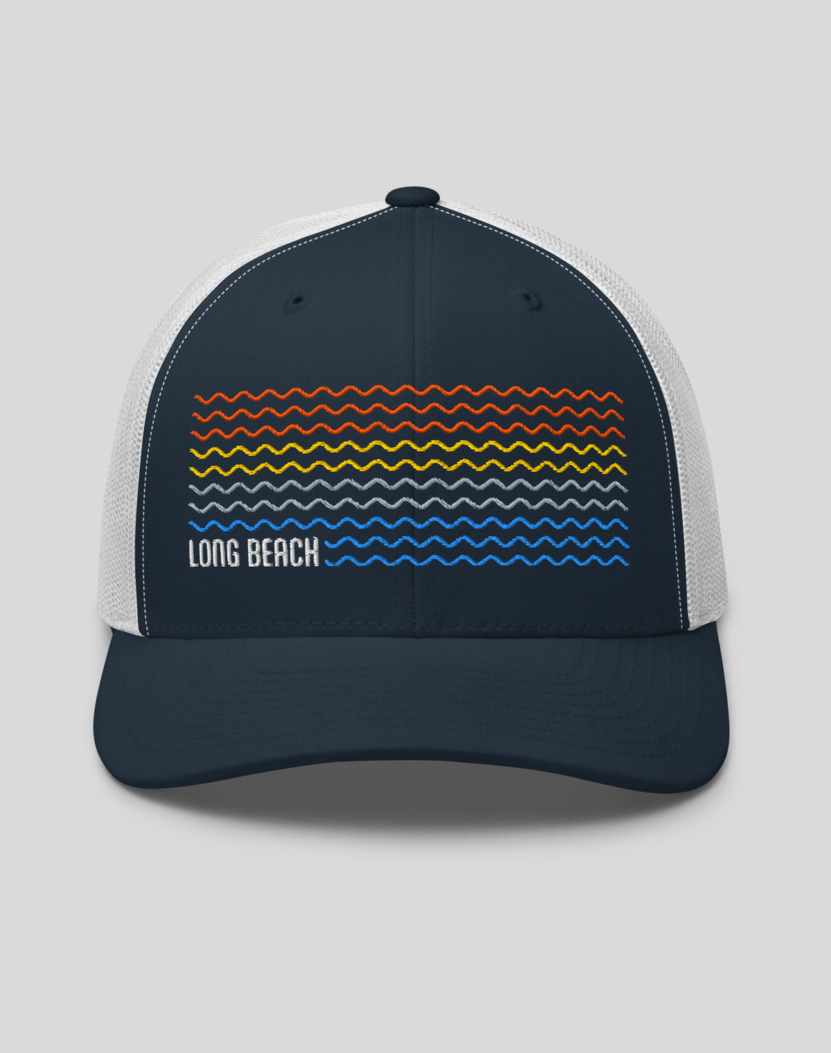 Long Beach Sunset Wave Trucker Hat | Navy/White