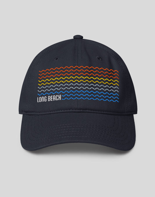 Long Beach Sunset Waves Low Profile Dad Hat - Dark Navy