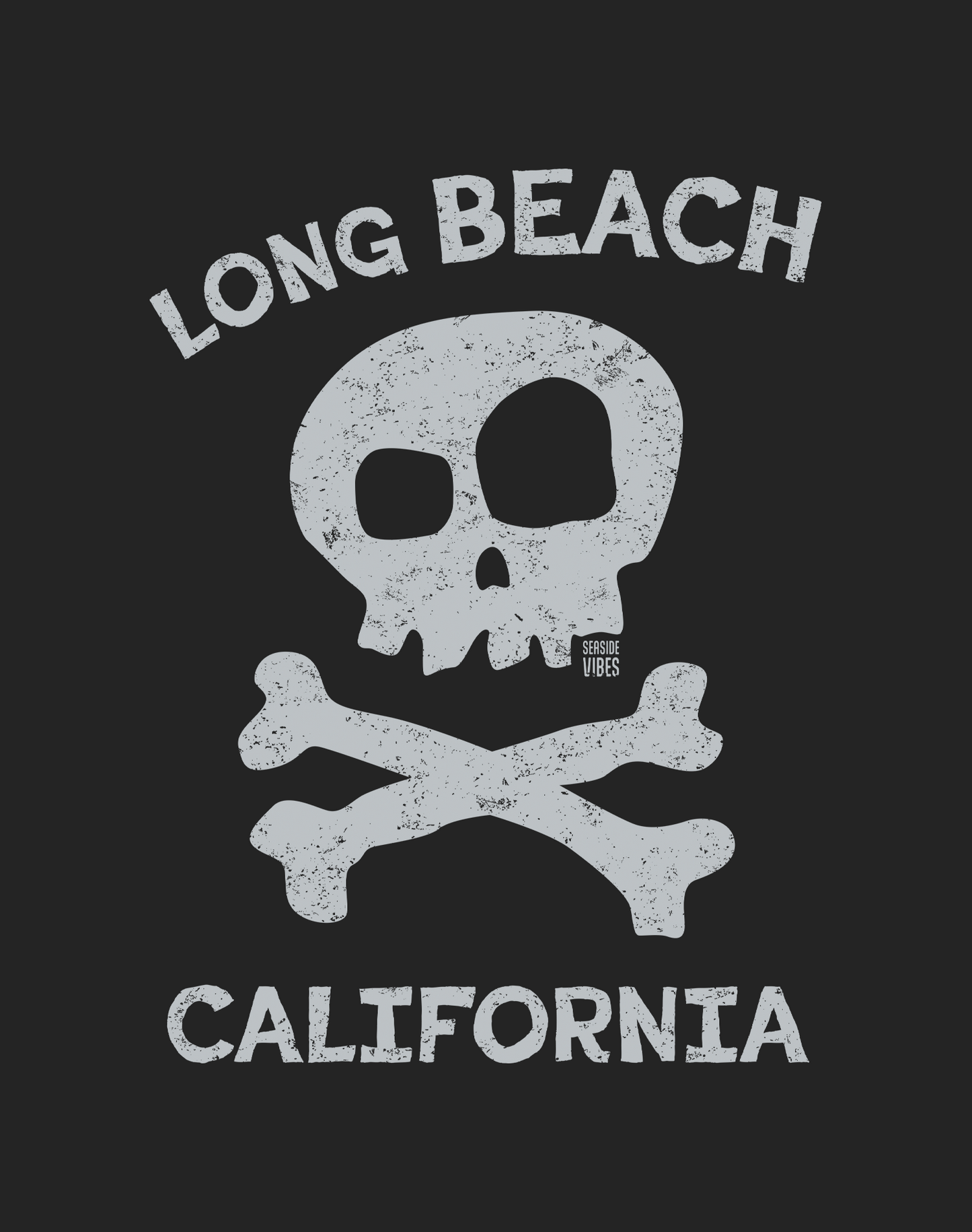 Long Beach Skull & Bones Tee - Cotton Blend | Charcoal