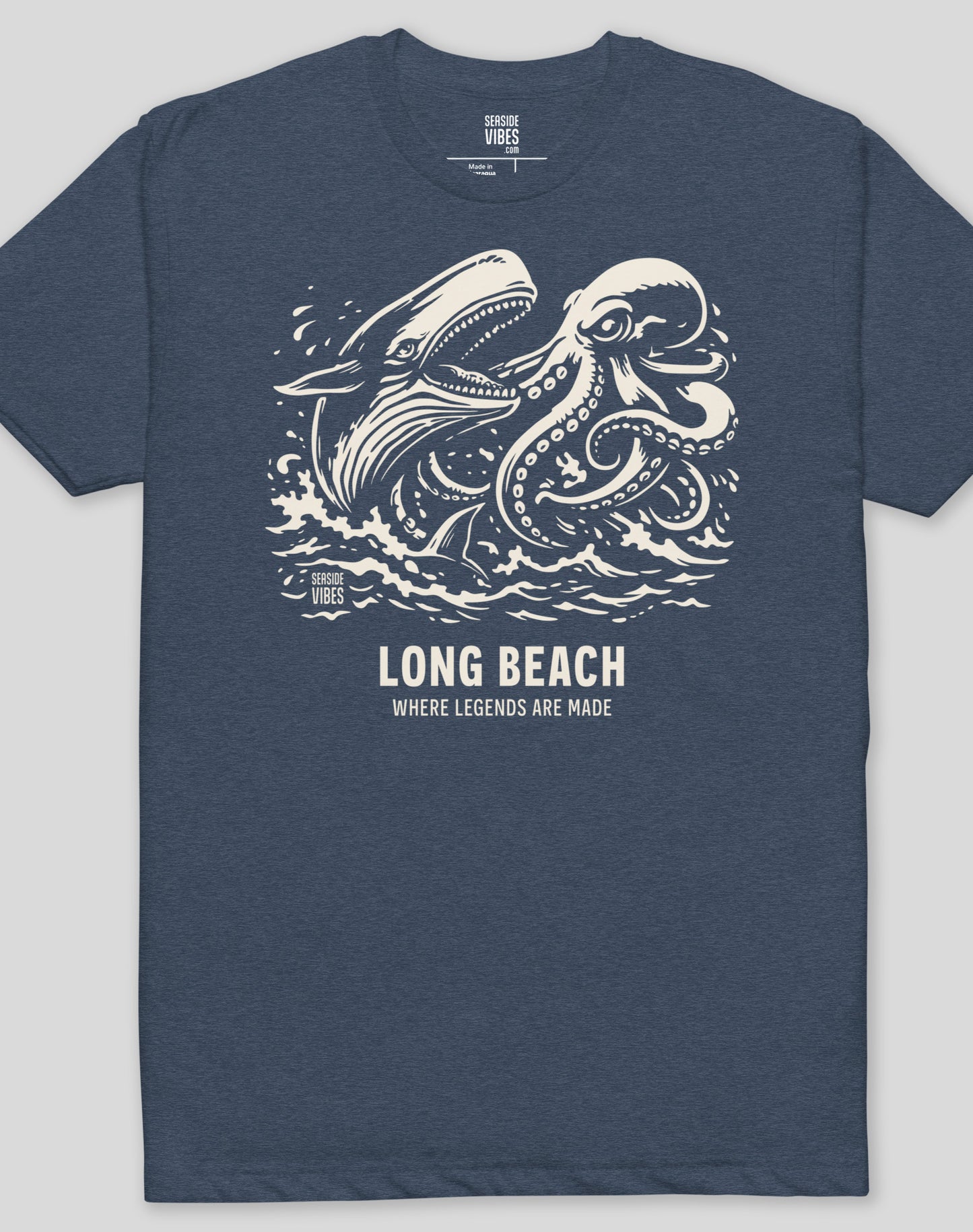 Long Beach Octopus vs Whale Legends Tee - Cotton Blend | Midnight Navy