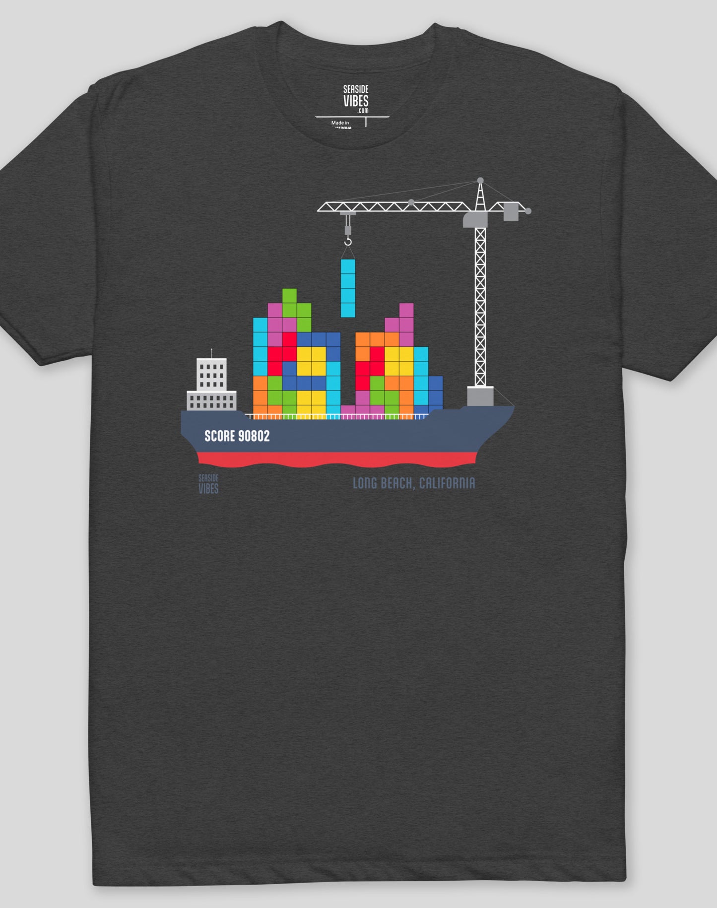 Long Beach Tetris Container Ship Tee - Cotton Blend | Charcoal