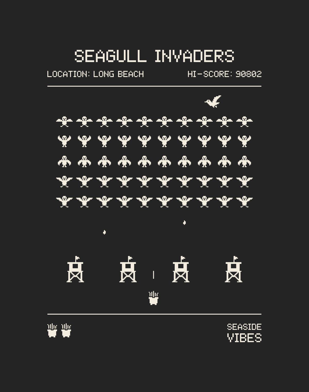 Long Beach Seagull Invaders Tee - Cotton Blend | Charcoal