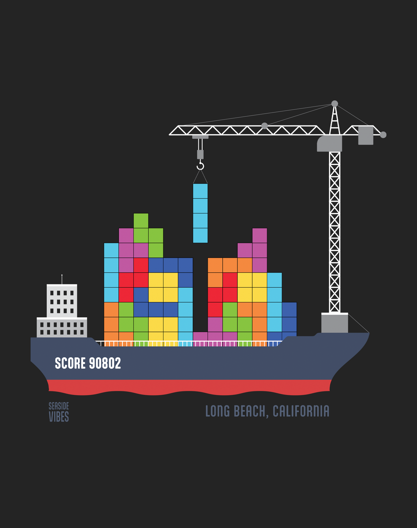 Long Beach Tetris Container Ship Tee - Cotton Blend | Charcoal