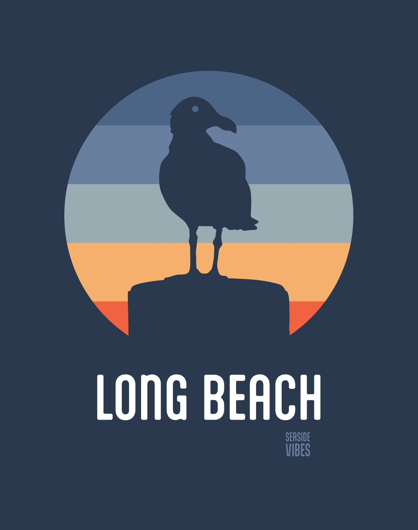 Long Beach Seagull Sunset Tee - Cotton Blend | Midnight Navy