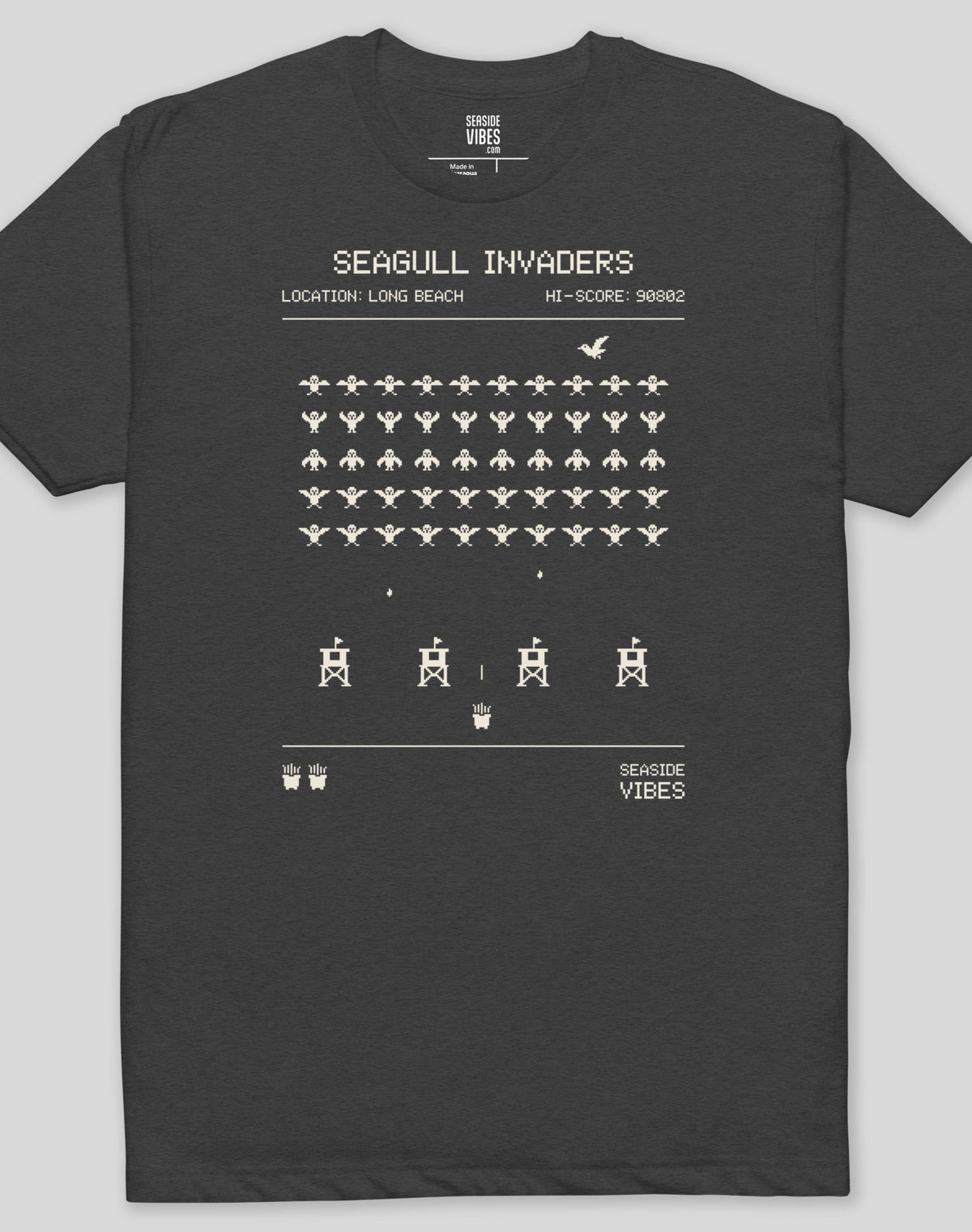 Long Beach Seagull Invaders Tee - Cotton Blend | Charcoal