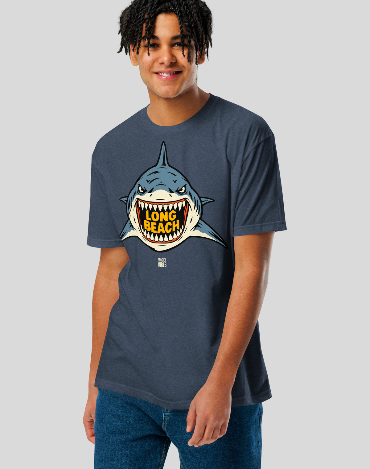 Long Beach AF Shark Tee - Cotton Blend | Midnight Navy