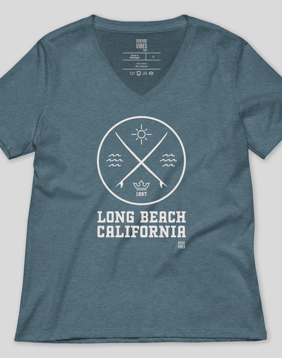 V-Neck: Long Beach Surf Tee | Heather Slate