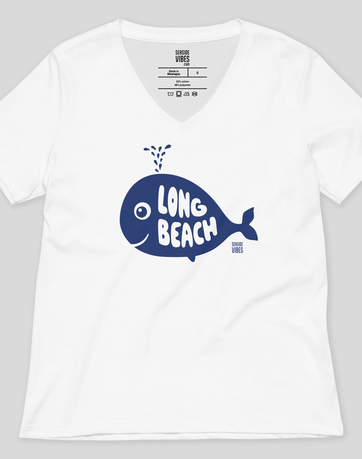 V-Neck: Long Beach Whale of a Tee - White