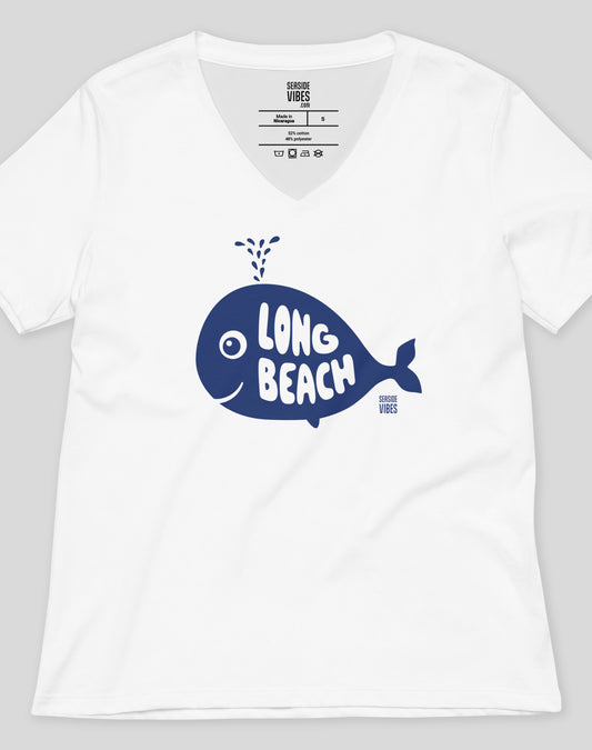 V-Neck: Long Beach Whale of a Tee - White