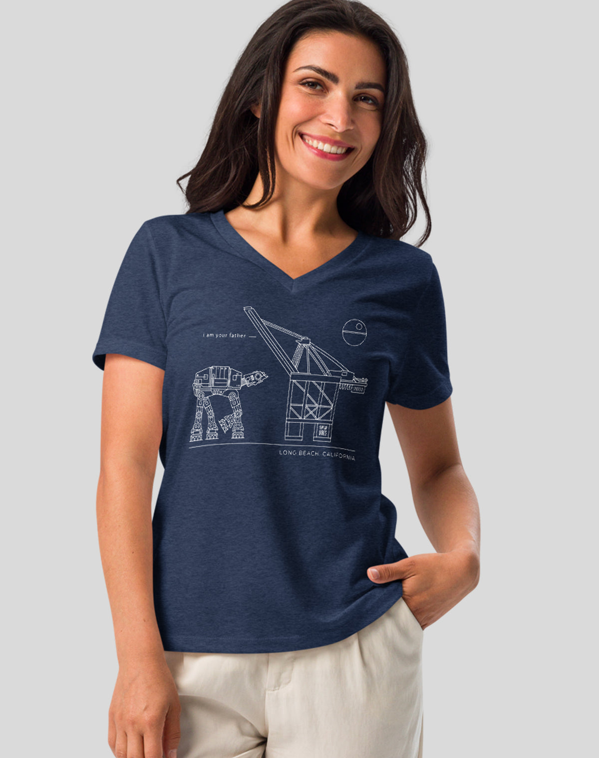V-Neck: Long Beach I'm Your Father Star Wars Tee - Heather Navy