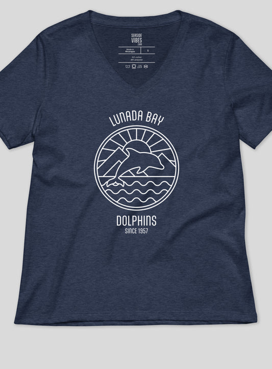 V-Neck: Lunada Bay Dolphins Sunrise Tee - Heather Navy