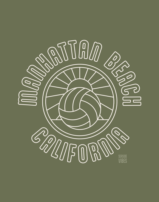 Manhattan Beach Volleyball Sunset Tee - Premium 100% Cotton | Moss