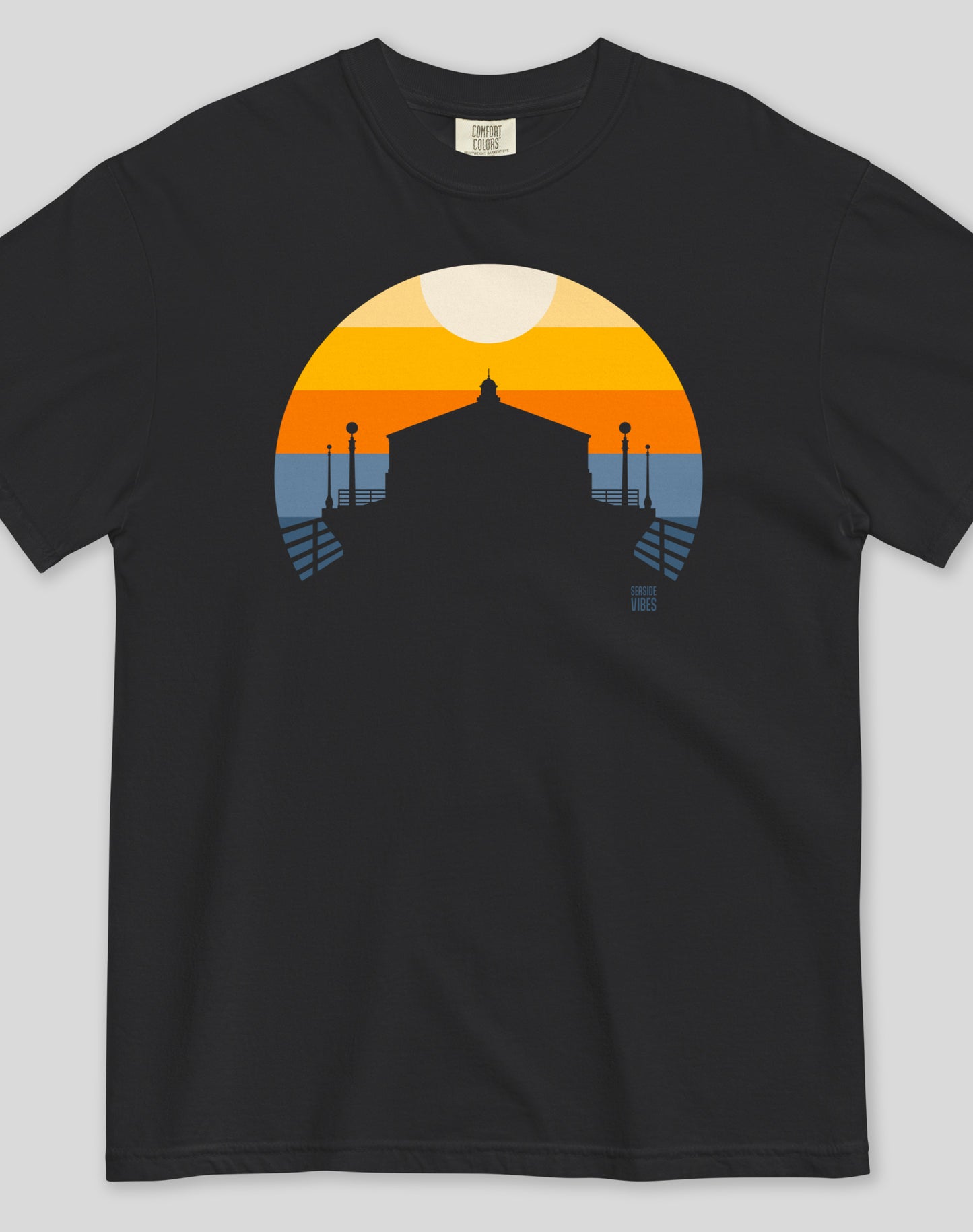 Unisex: Manhattan Beach Pier Sunset Tee - 100% Cotton | Black