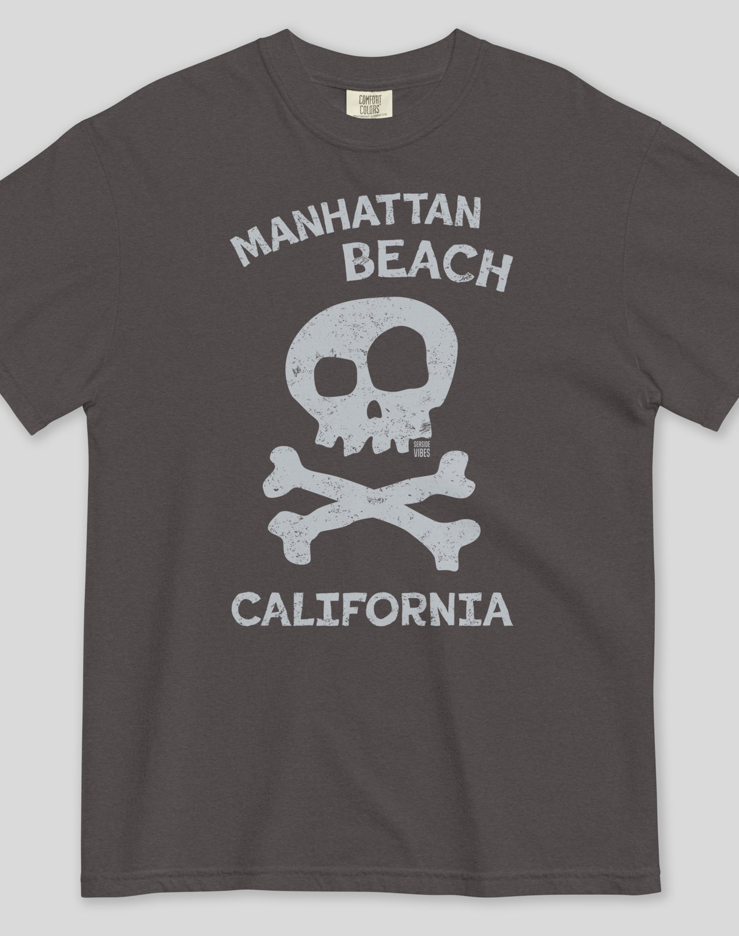Unisex: Manhattan Beach Skull & Bones Tee - 100% Cotton | Graphite