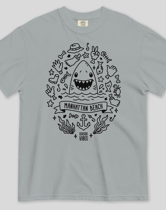 Manhattan Beach Shark Attack! Tee - Premium 100% Cotton | Granite