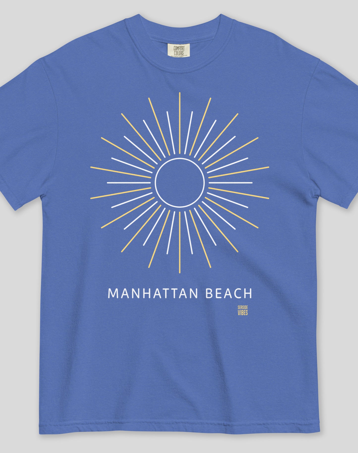 Unisex: Manhattan Beach Sunburst Tee - 100% Cotton | Mystic Blue