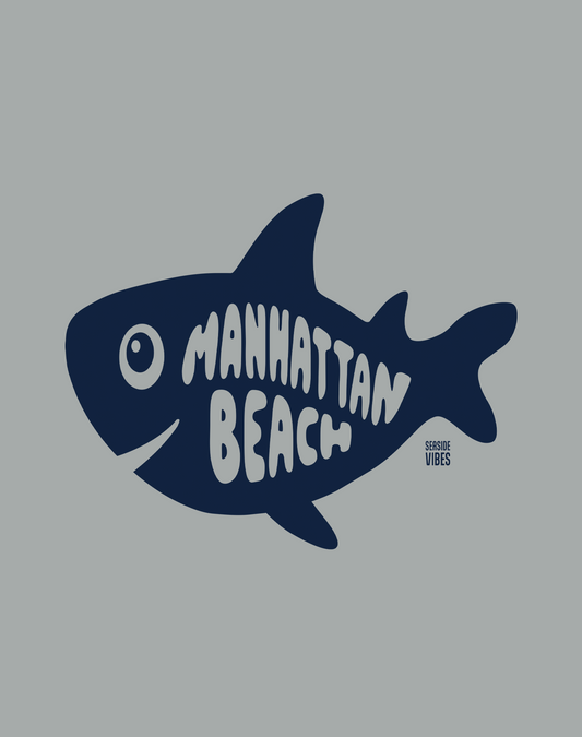 Manhattan Beach Shark Tee - Premium 100% Cotton | Granite