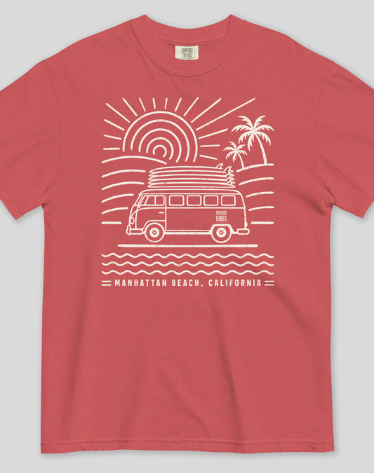 Manhattan Beach Endless Summer Tee - Premium 100% Cotton | Crimson