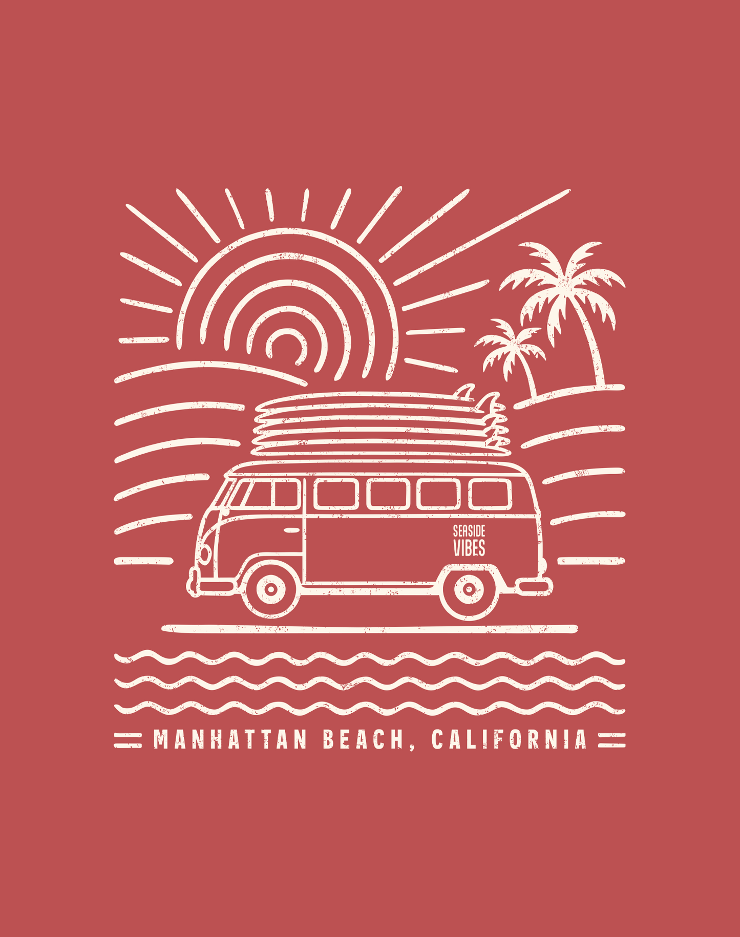 Unisex: Manhattan Beach Endless Summer Tee - 100% Cotton | Crimson