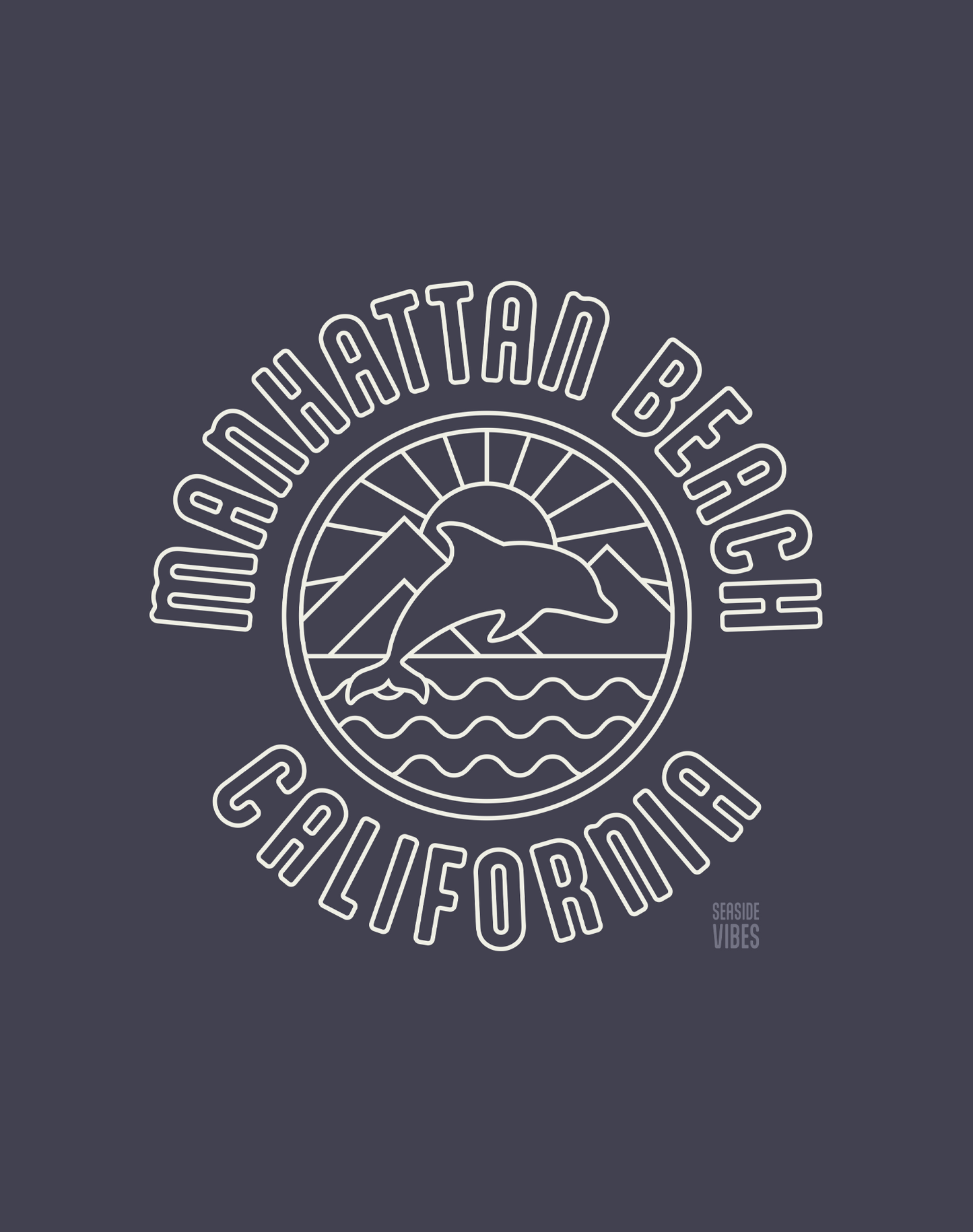Unisex: Manhattan Beach Dolphin Sunset Tee - 100% Cotton | Navy