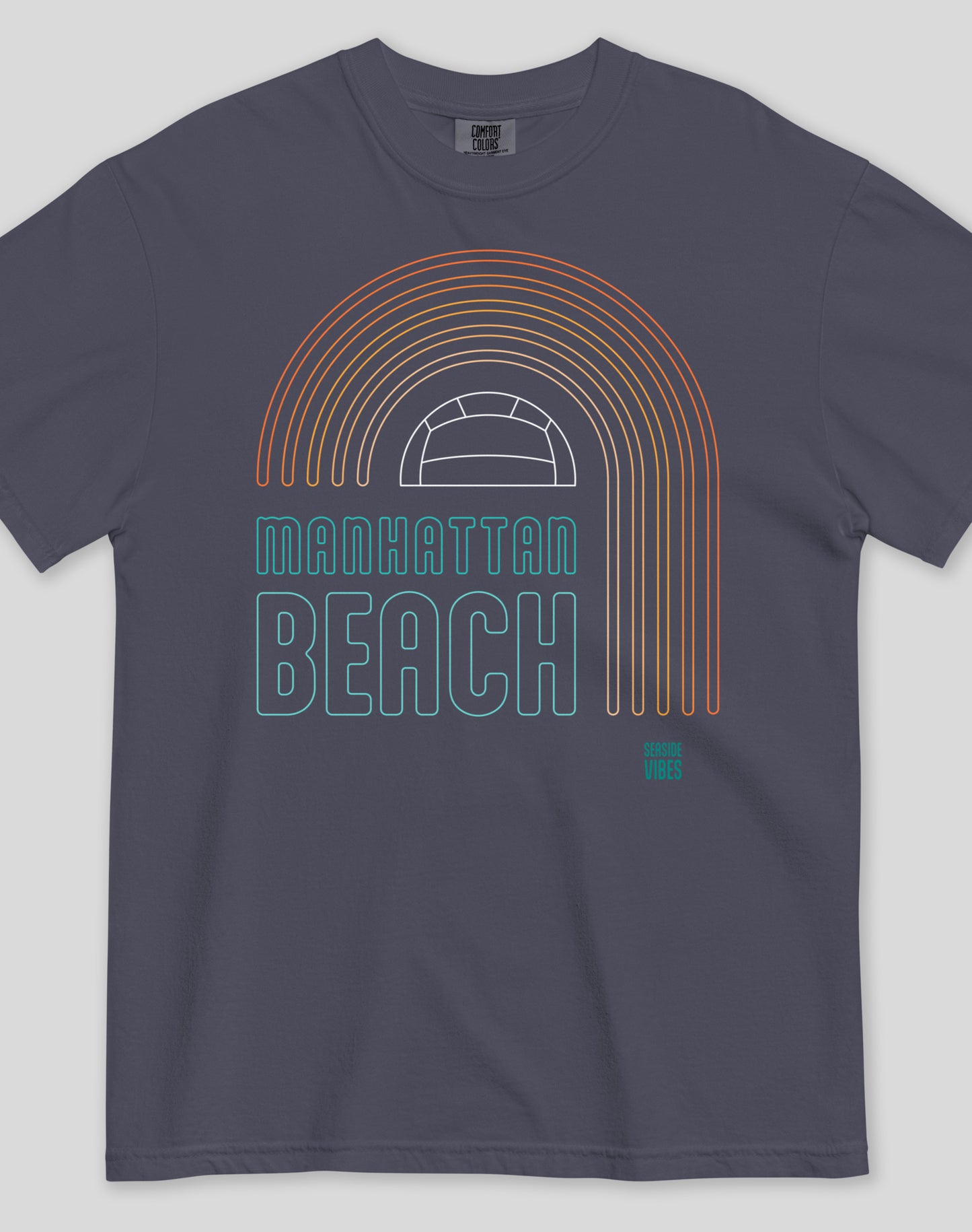Unisex: Manhattan Beach Neon Rainbow Tee - 100% Cotton | Navy