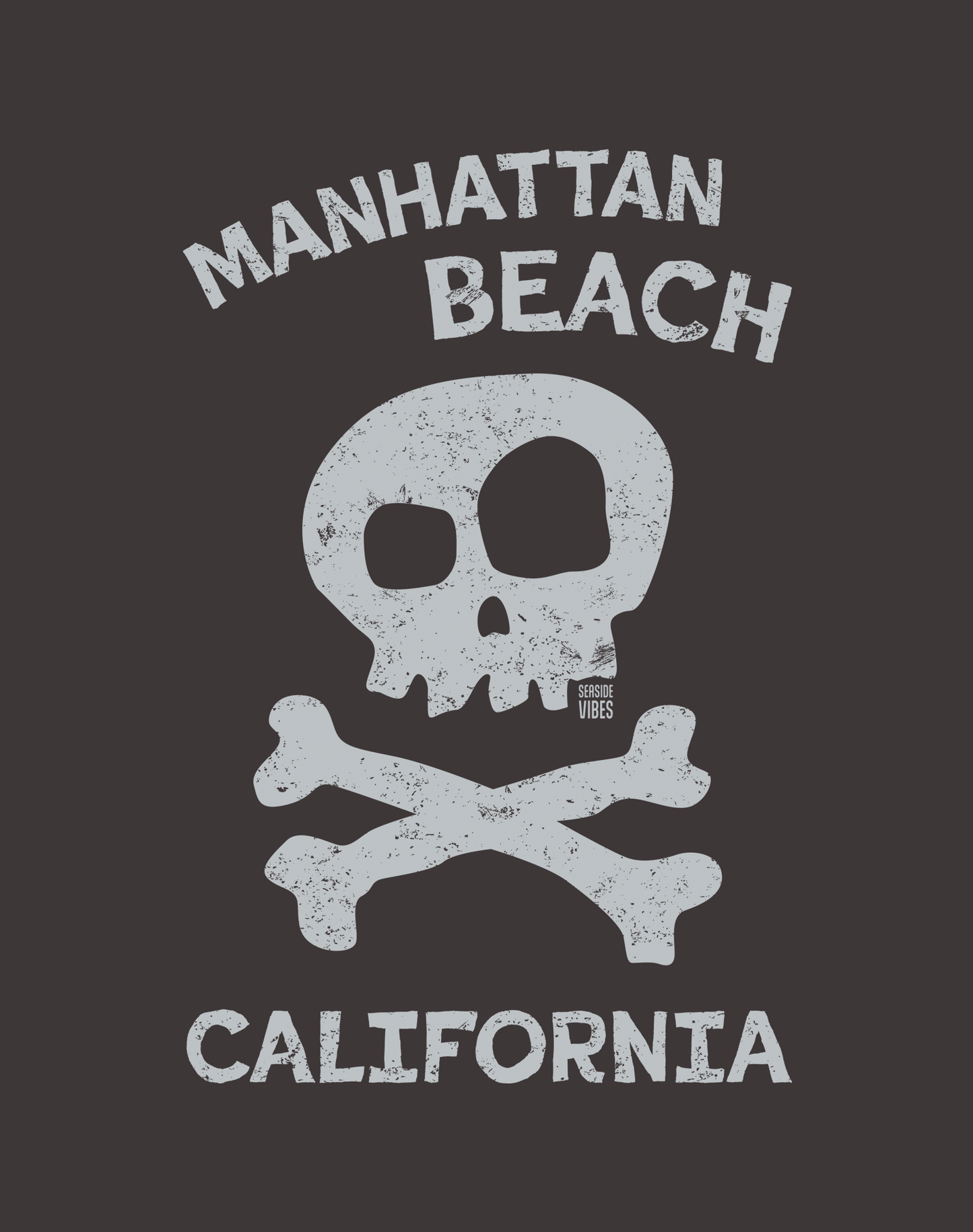 Unisex: Manhattan Beach Skull & Bones Tee - 100% Cotton | Graphite