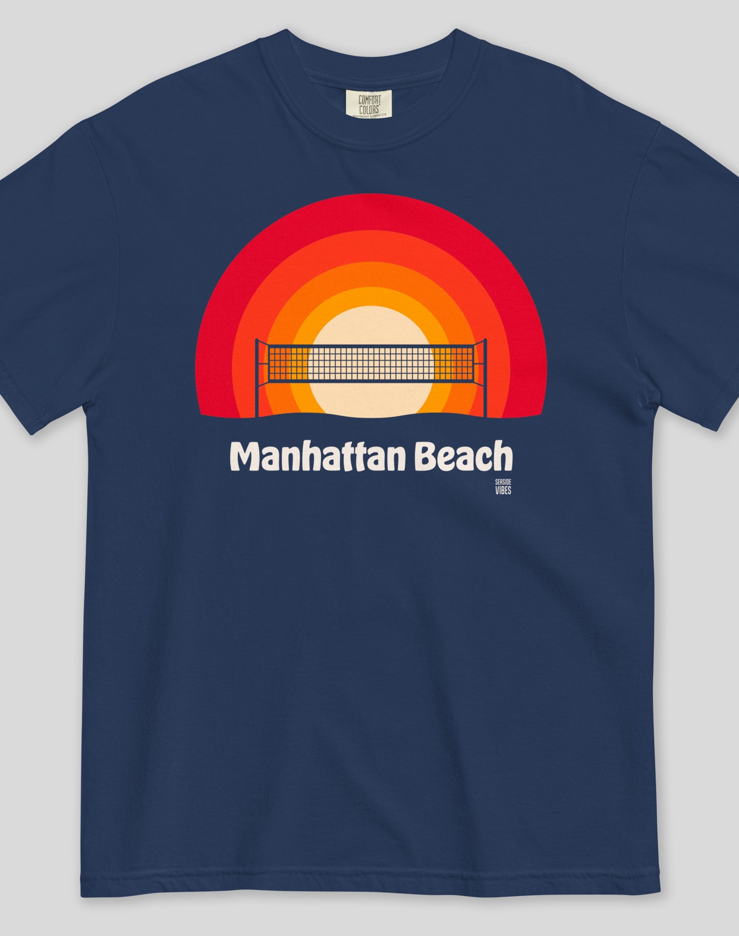 Unisex: Manhattan Beach Sunset Tee - 100% Cotton | True Navy