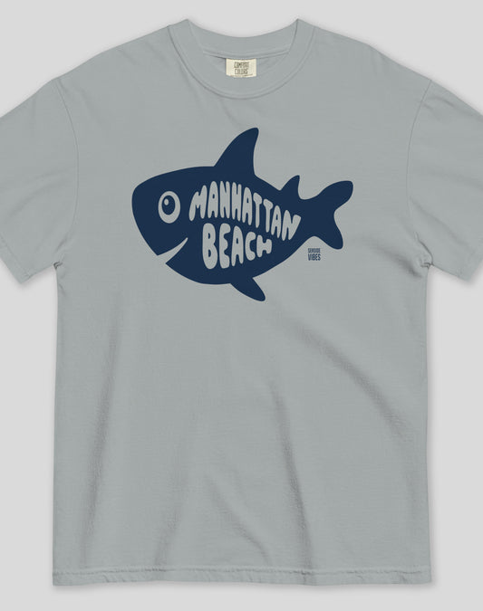 Manhattan Beach Shark Tee - Premium 100% Cotton | Granite