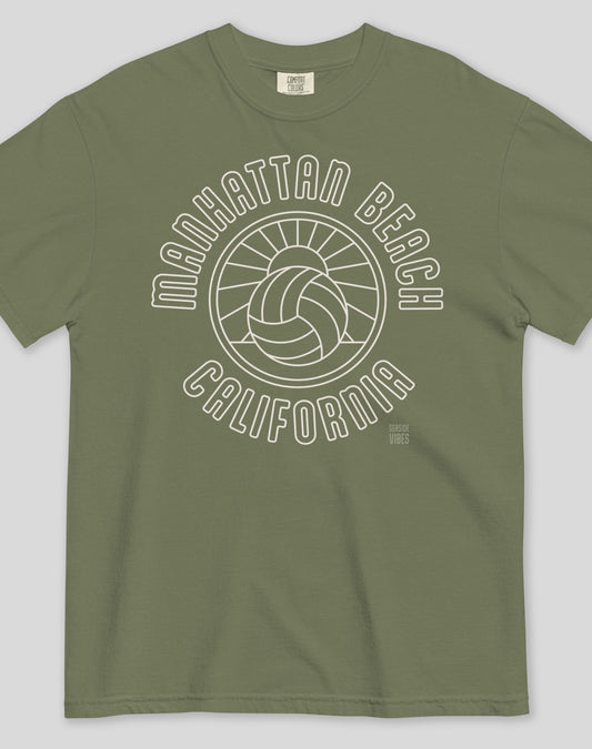 Manhattan Beach Volleyball Sunset Tee - Premium 100% Cotton | Moss