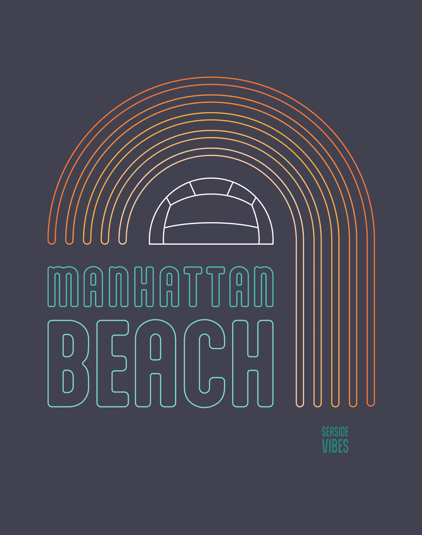 Unisex: Manhattan Beach Neon Rainbow Tee - 100% Cotton | Navy
