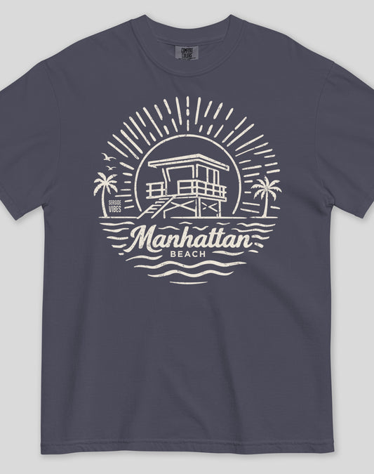 Manhattan Beach Sunrise Session Tee - Premium 100% Cotton | Navy