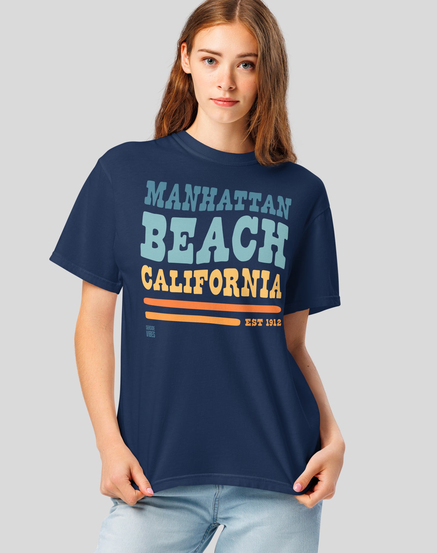 Unisex: Manhattan Beach Vibes Tee - 100% Cotton | True Navy