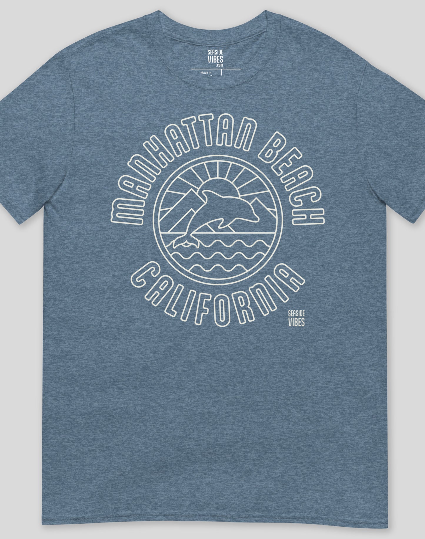 Manhattan Beach Dolphin Sunset Tee - Unisex | Heather Indigo