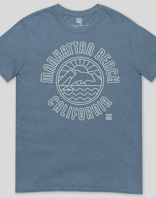 Manhattan Beach Dolphin Sunset Tee - Unisex | Heather Indigo