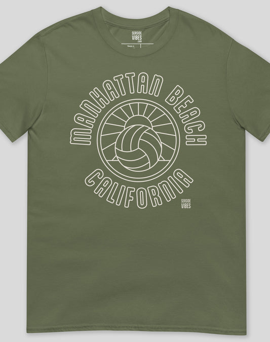 Manhattan Beach Volleyball Sunset Tee - Unisex | Military Green