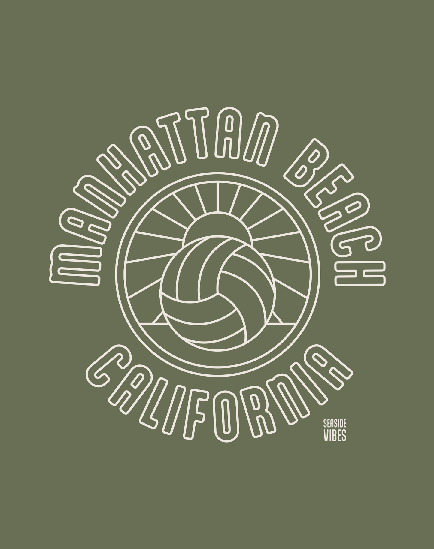Manhattan Beach Volleyball Sunset Tee - Unisex | Military Green