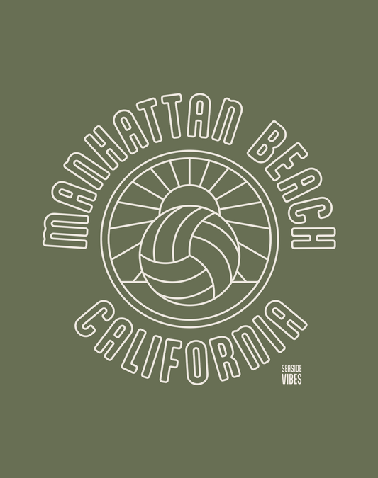 Manhattan Beach Volleyball Sunset Tee - Unisex | Military Green