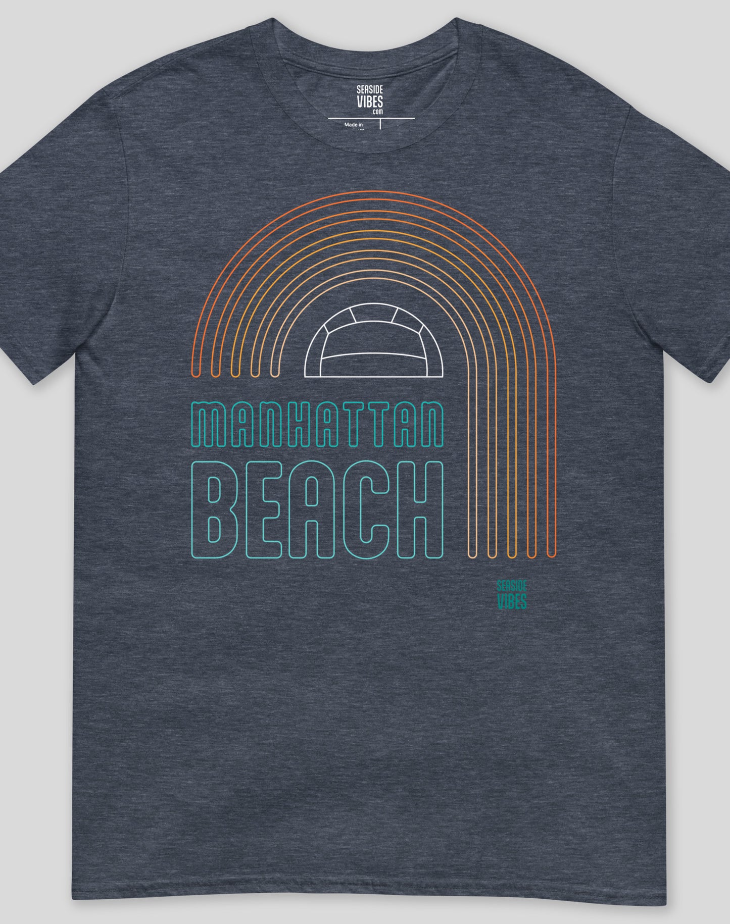Manhattan Beach Neon Rainbow Tee - Unisex | Heather Navy