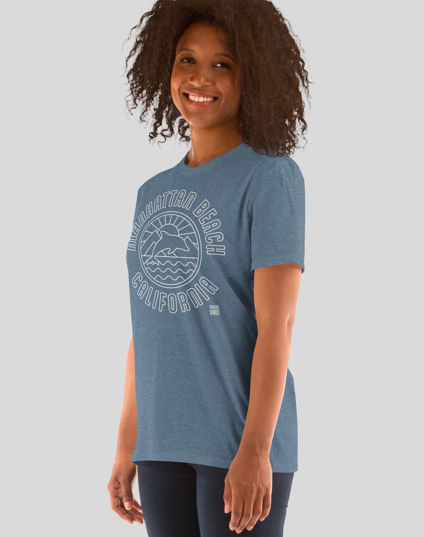 Manhattan Beach Dolphin Sunset Tee - Unisex | Heather Indigo