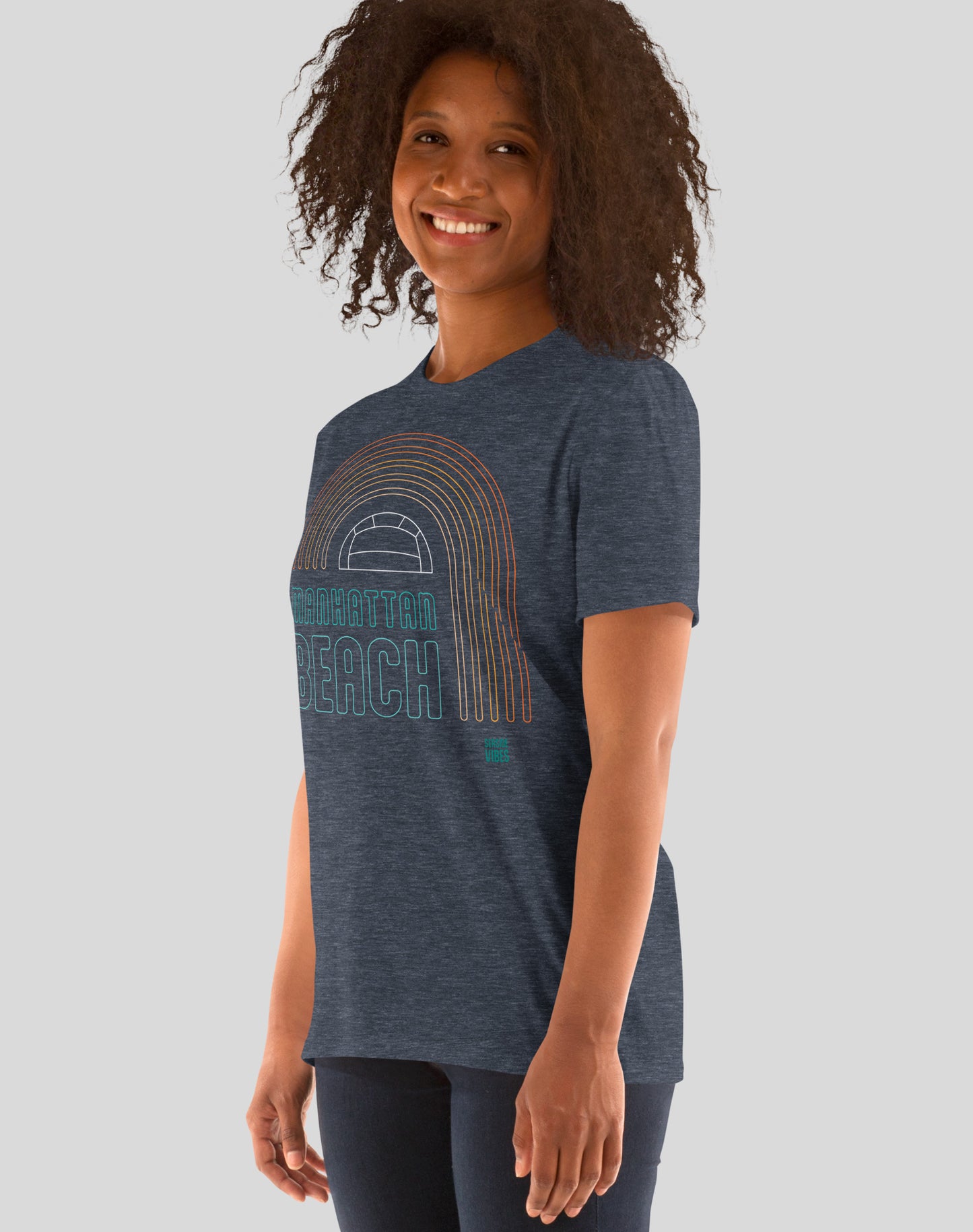 Manhattan Beach Neon Rainbow Tee - Unisex | Heather Navy