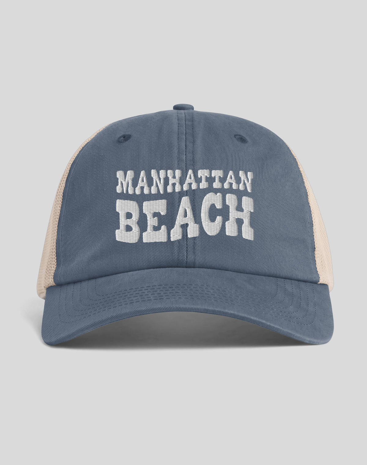 Manhattan Beach Vibes Sunwashed Trucker Hat | Denim/Tan