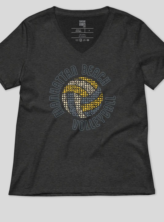 V-Neck: Manhattan Beach Volleyball Tee - Dark Grey Heather