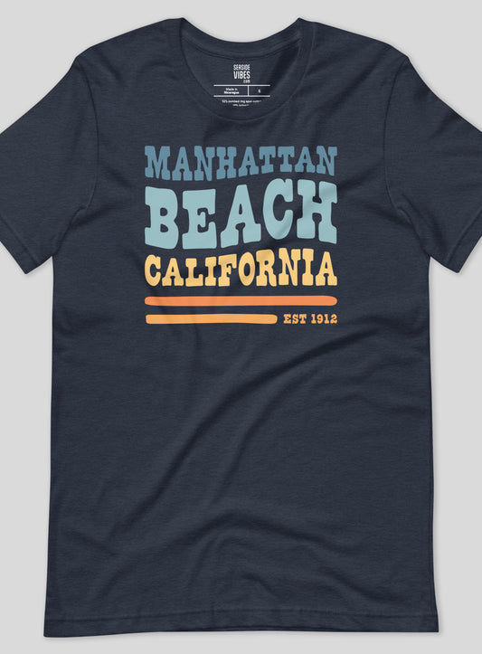 Unisex: Manhattan Beach Vibes Tee - Heather Navy