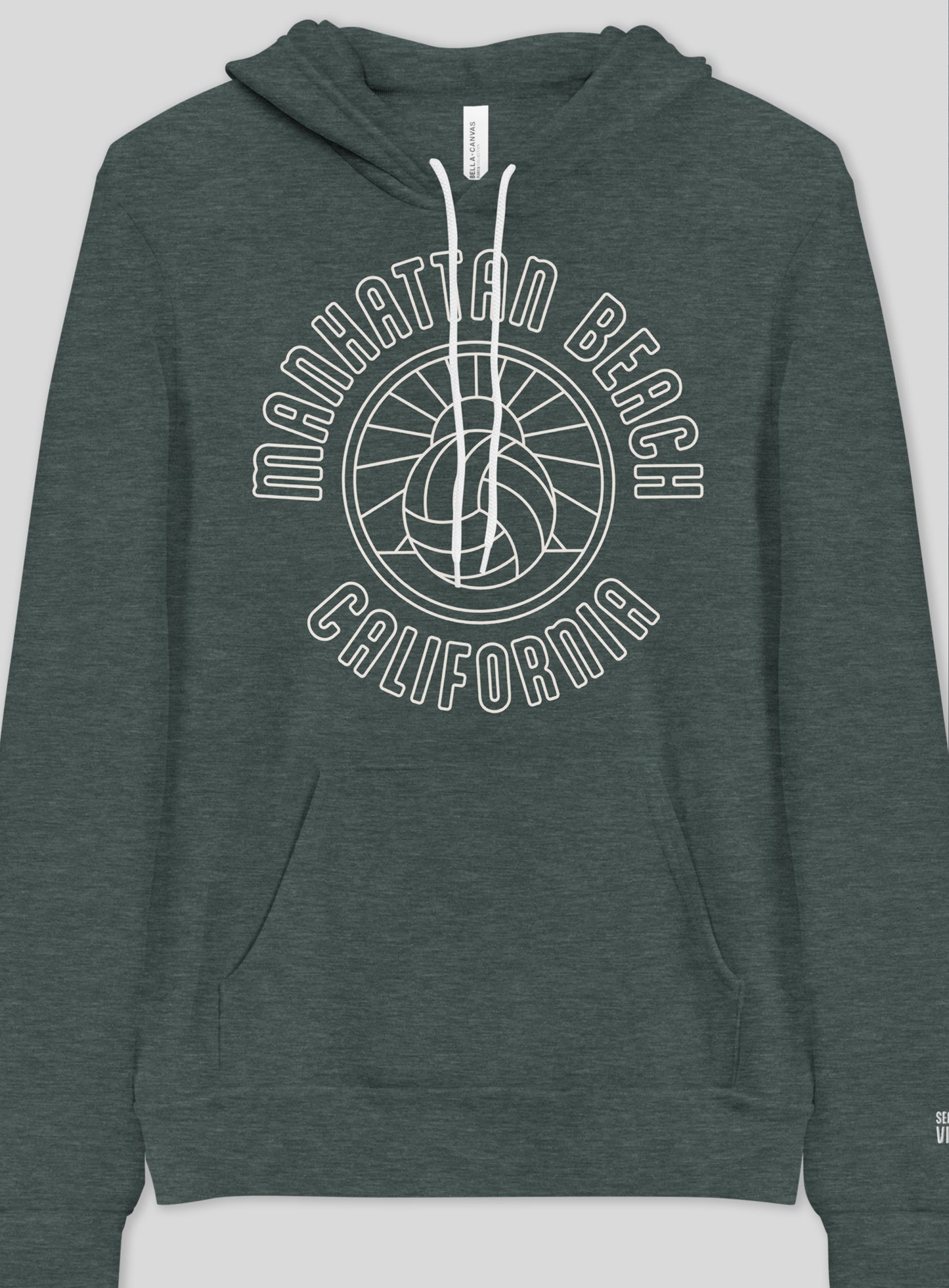 Unisex: Manhattan Beach Volleyball Sunset Pullover Hoodie - Heather Forest