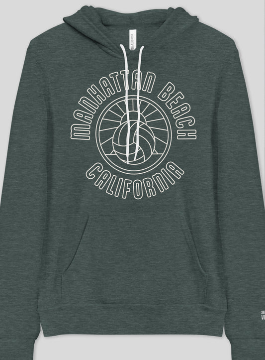 Unisex: Manhattan Beach Volleyball Sunset Pullover Hoodie - Heather Forest