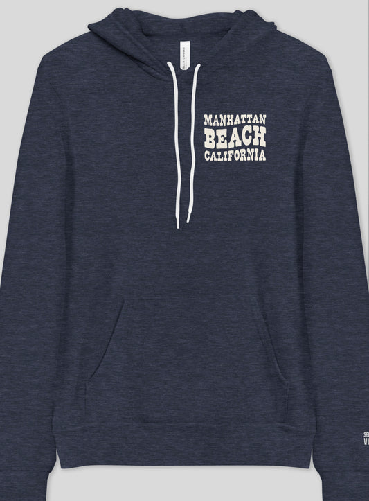 Unisex: Manhattan Beach Vibes Pullover Hoodie - Heather Navy